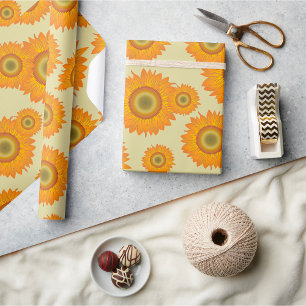 Retro 70s Gele Zonnebloem Bloemmotief Cadeaupapier