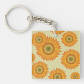 Retro 70s Gele Zonnebloem Bloemmotief Sleutelhanger (Voorkant)