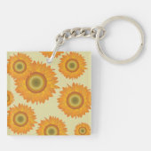 Retro 70s Gele Zonnebloem Bloemmotief Sleutelhanger (Achterkant)