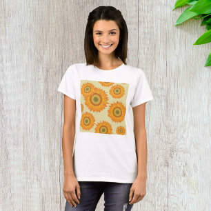 Retro 70s Gele Zonnebloem Bloemmotief T-shirt