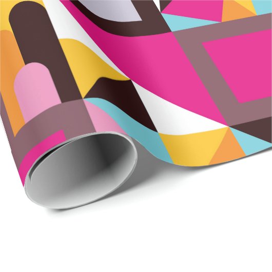 Retro 70s Geometric Pattern Psychedelic Colorful Cadeaupapier (Rol Hoek)