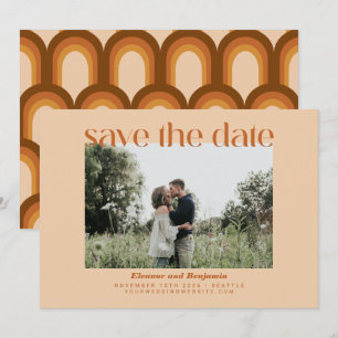 Retro 70s Geometric Terracotta Tan Photo Wedding Save The Date