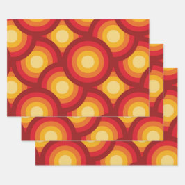 Retro 70s geometrisch oranje geel bruine cirkels inpakpapier vel