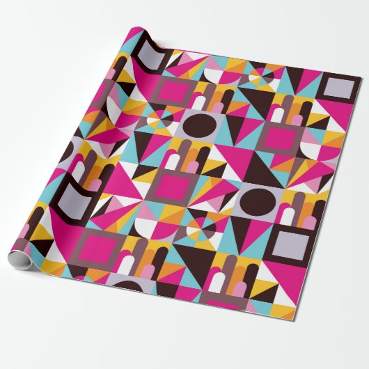 Retro 70s geometrisch patroon psychedelische kleur cadeaupapier (Uitgerold)