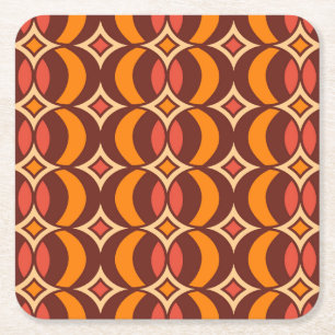 Retro 70s Geometrisch Wereldbol Herfst Kartonnen Onderzetters