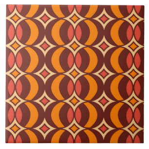 Retro 70s Geometrisch Wereldbol Herfst Tegeltje