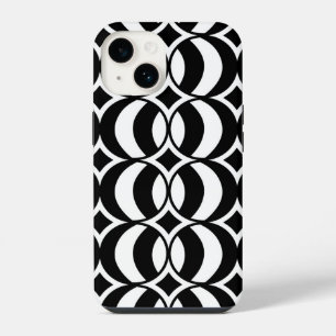 Retro 70s Geometrisch Wereldbol Patroon Zwart & Wi iPhone 14 Hoesje