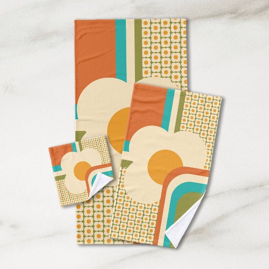 Retro 70s geometrische bloem bad handdoek