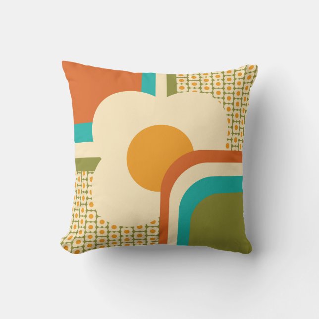 Retro 70s geometrische bloem kussen (Voorkant)