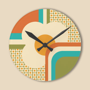 Retro 70s geometrische bloem ronde klok