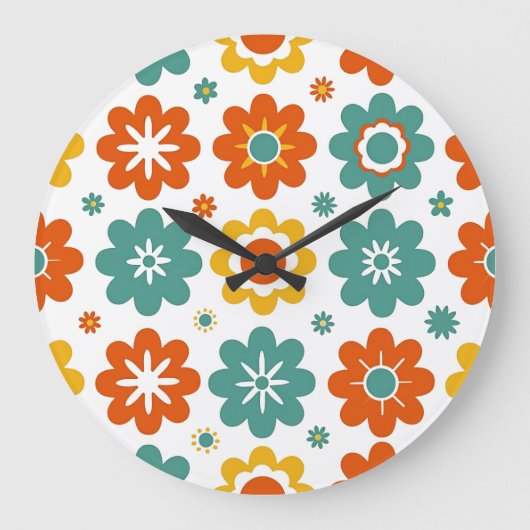 Retro 70s geometrische bloemenpower boho grote klok (Voorkant)