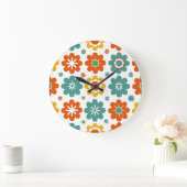 Retro 70s geometrische bloemenpower boho grote klok (Huis)