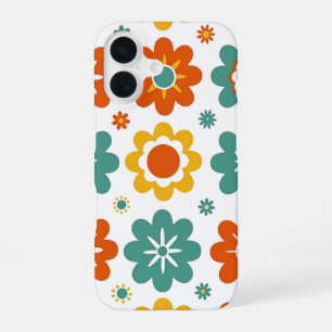 Retro 70s geometrische bloemenpower boho iPhone 16 hoesje