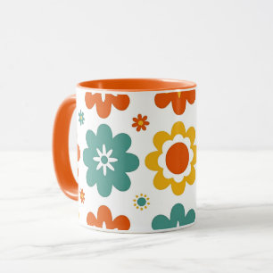 Retro 70s geometrische bloemenpower boho mok
