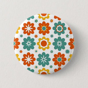 Retro 70s geometrische bloemenpower boho ronde button 5,7 cm