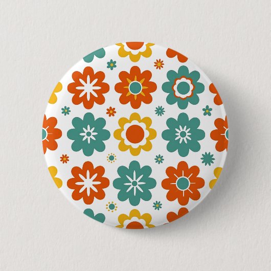 Retro 70s geometrische bloemenpower boho ronde button 5,7 cm (Voorkant)