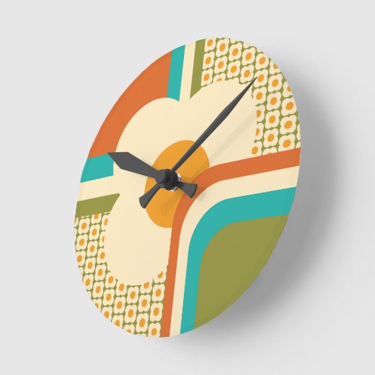 Retro 70s Geometrische Floral Ronde Klok (Hoek)
