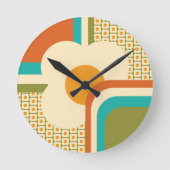 Retro 70s Geometrische Floral Ronde Klok (Voorkant)