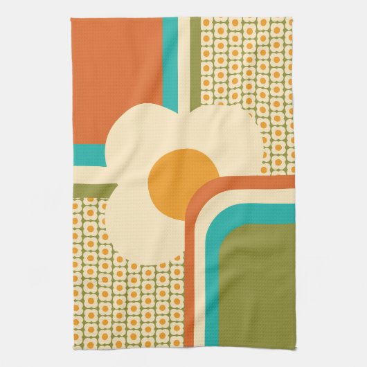 Retro 70s Geometrische Floral Theedoek (Verticaal)