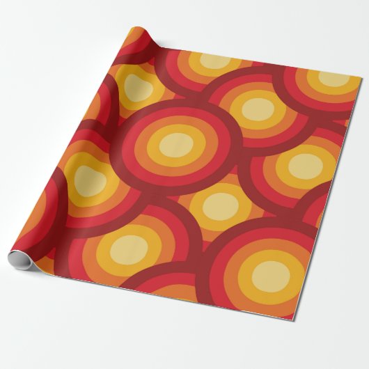 Retro 70s geometrische groovy cirkels patroon cadeaupapier (Uitgerold)
