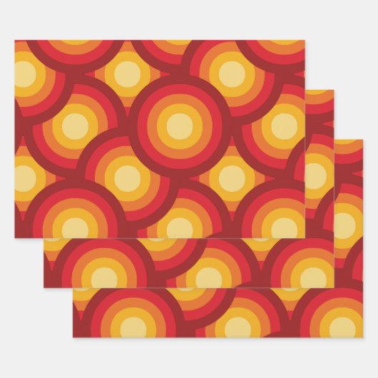 Retro 70s Geometrische Oranje Geel Bruine Cirkels Inpakpapier Vel (Set)
