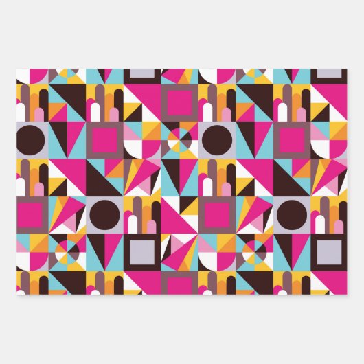 Retro 70s Geometrische Patroonkleuren Inpakpapier Vel (Voorkant)