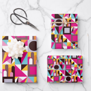Retro 70s Geometrische Patroonkleuren Inpakpapier Vel