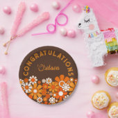Retro 70s gepersonaliseerde bloemproficiat papieren bordje (Feest)