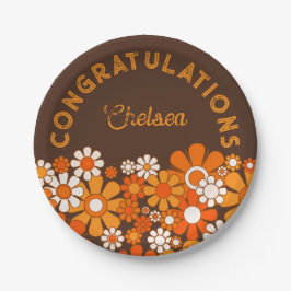 Retro  70s gepersonaliseerde bloemproficiat papieren bordje