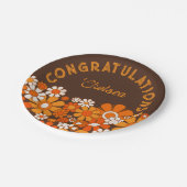 Retro 70s gepersonaliseerde bloemproficiat papieren bordje (Gekanteld)