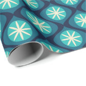 Retro 70s golvende florale patroon - blauw cadeaupapier (Rol Hoek)