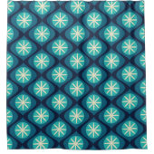 Retro 70s golvende florale patroon - blauw douchegordijn (Voorkant)