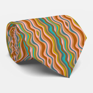 Retro 70s golvende strepen turquoise roze roest or stropdas