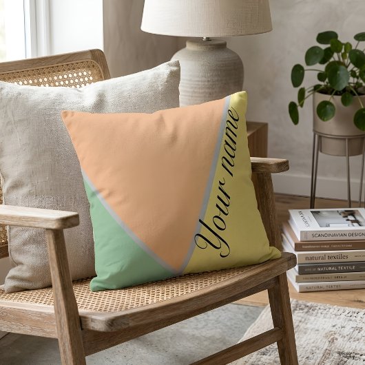 Retro 70s groen geel en perzik pastel kleur-bloc kussen