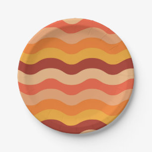 Retro 70s groovy abstracte golven oranje en geel papieren bordje