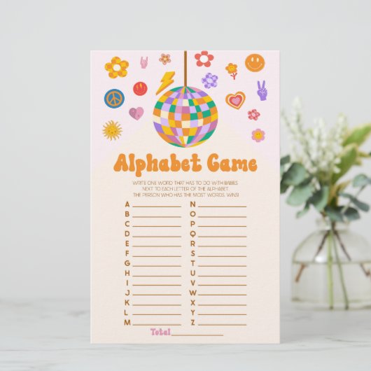 Retro 70's Groovy Alphabet Baby shower Game Briefpapier (Staand voorkant)