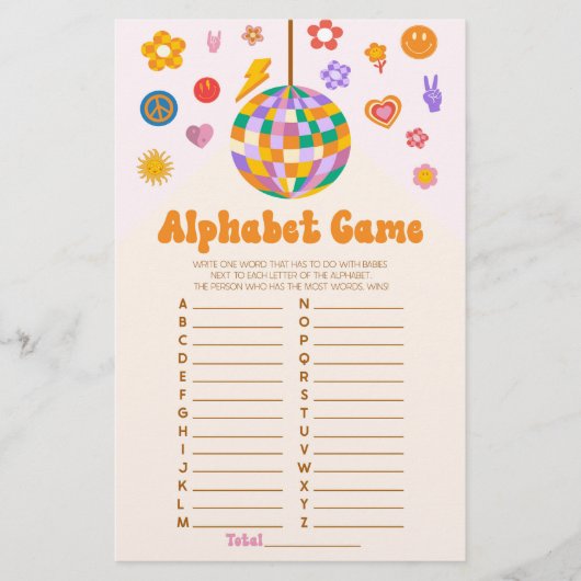 Retro 70's Groovy Alphabet Baby shower Game Briefpapier (Voorkant)