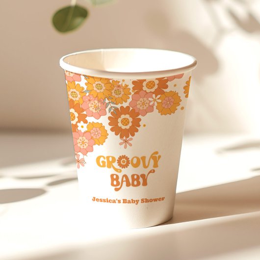 Retro 70s groovy baby floral baby shower papieren bekers