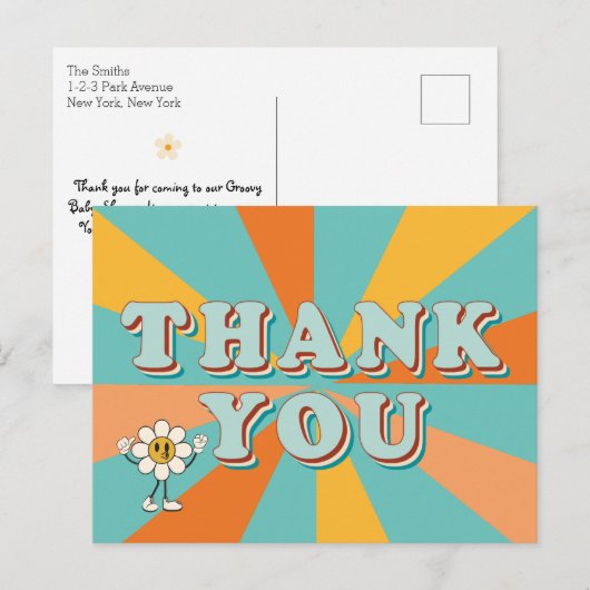 Retro 70s Groovy Baby Shower Dank je kaart (Voorkant / Achterkant)