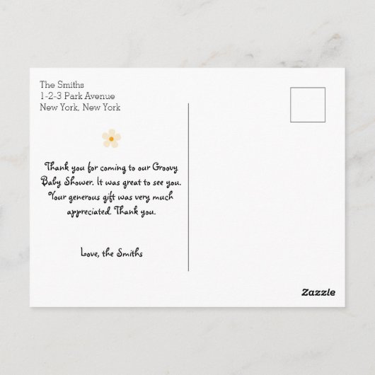 Retro 70s Groovy Baby Shower Dank je kaart (Achterkant)