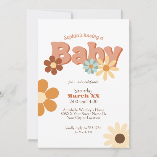 Retro 70s Groovy Baby shower Kaart (Voorkant)