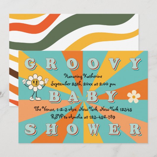 Retro 70s Groovy Baby shower Kaart (Voorkant / Achterkant)