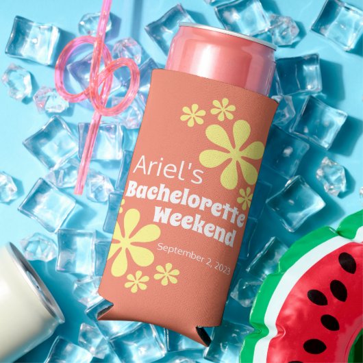 Retro 70s Groovy Bachelorette Favor Seltzer Blikjeskoeler (Insitu Zomer)