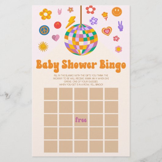 Retro 70's Groovy  Bingo Baby shower Game Briefpapier (Voorkant)
