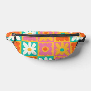 Retro 70s Groovy Bloem Motief Schachbrett Kleurrij Heuptasje