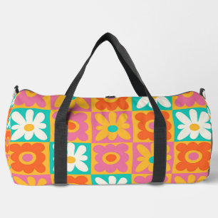 Retro 70s Groovy Bloem Motief Schachbrett Kleurrij Plunjezak