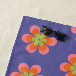 Retro 70s Groovy Bloempatroon in Paars Strandlaken