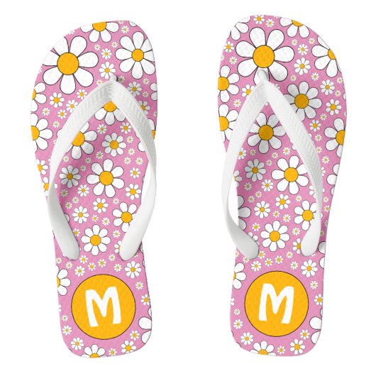 Retro 70s Groovy Bloemstuk Persoonlijk Teenslippers (Voetbed)