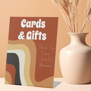 Retro 70s Groovy Boho Wedding Cards en Gifts Reclamebord Met Voetstuk
