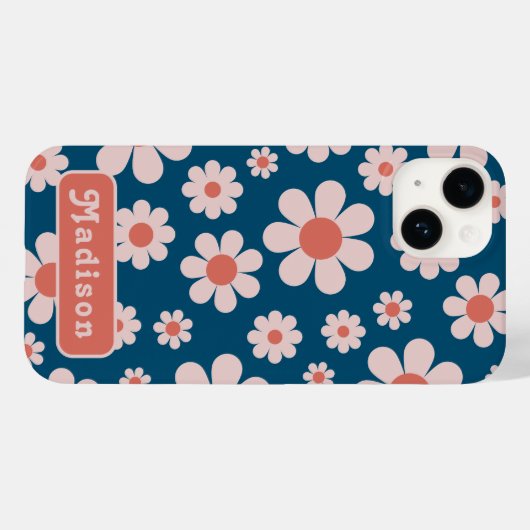 Retro 70s Groovy Daisy Pattern Voeg Naam toe Case-Mate iPhone Case (Achterkant (horizontaal))